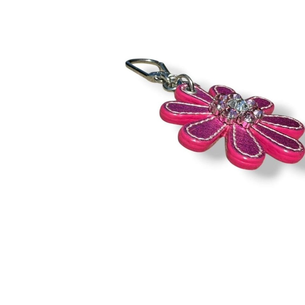 Y2K COACH Crystal Rhinestone Metallic Pink Flower Daisy Bag Charm Keychain - Picture 3 of 4